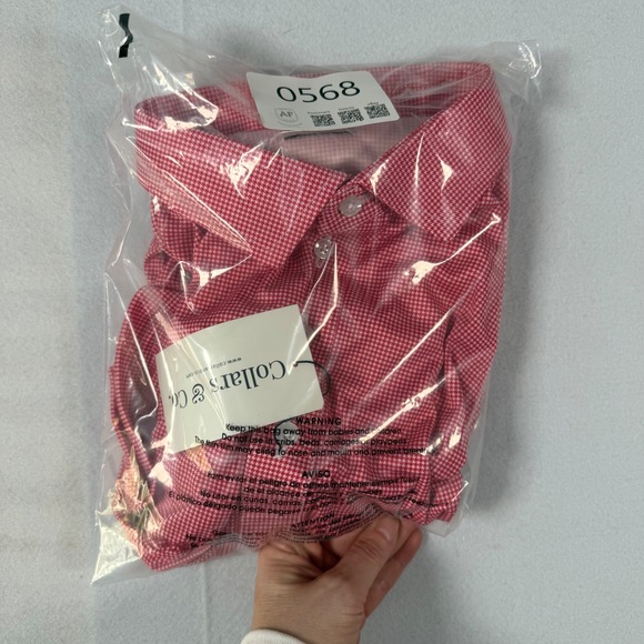 Collars & Co Mens Dress Collar Polo Shirt 2XL Red White Houndstooth Golf New - Picture 9 of 9